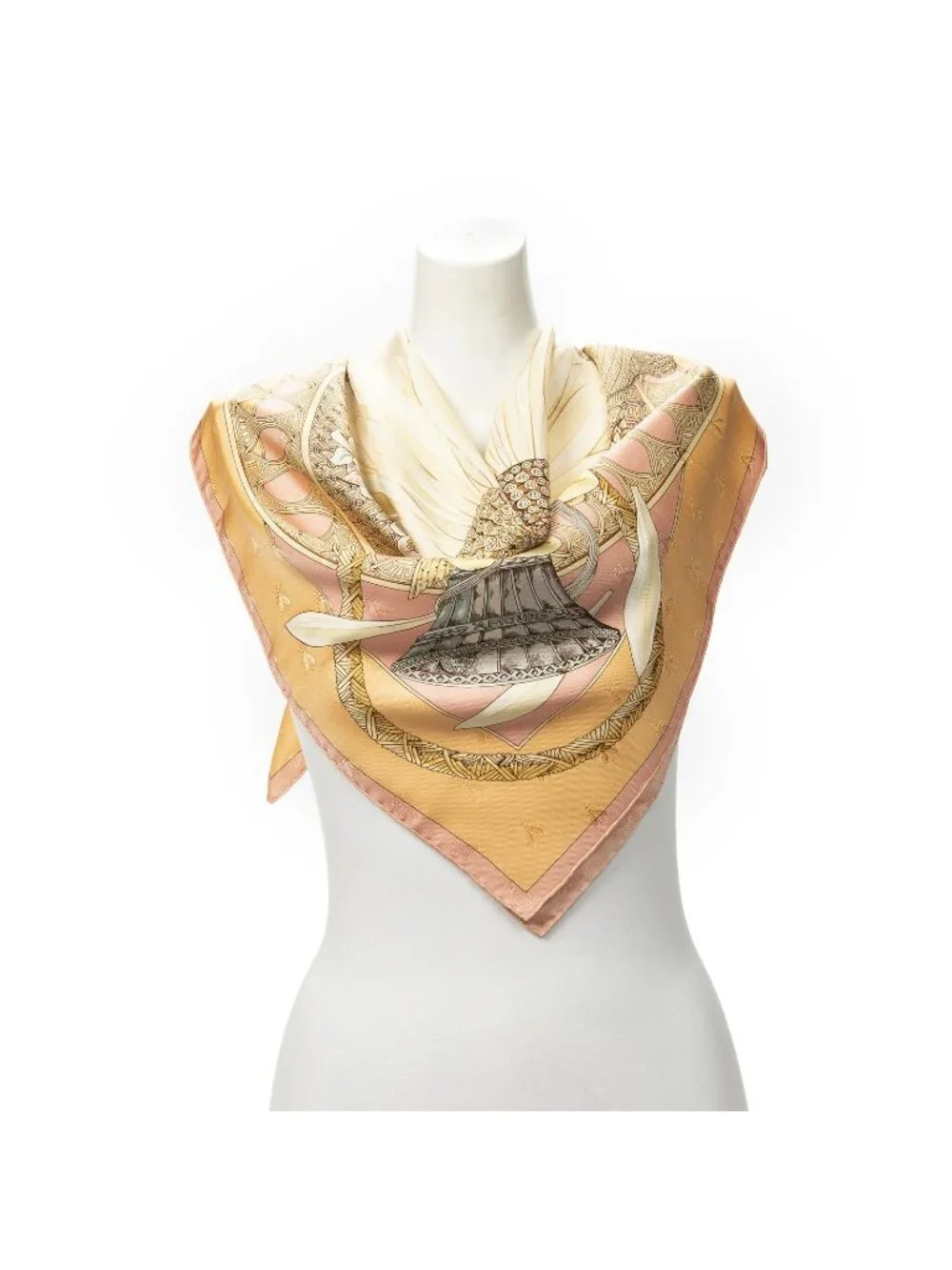 Hermes Scarf Light Orange Light Pink 100% Jacquard Silk